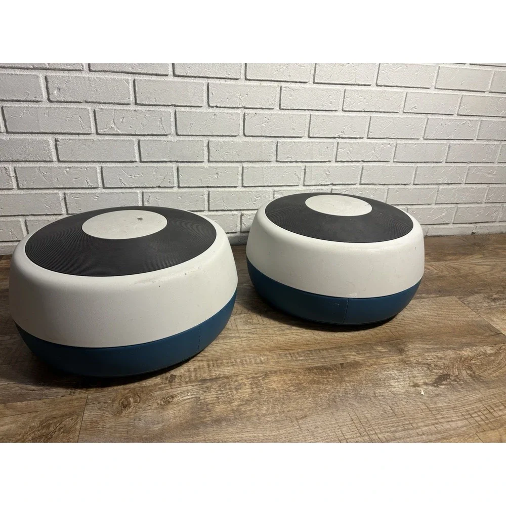 Matching Pair of Steelcase Brody Ottomans – Turquoise Blue & White